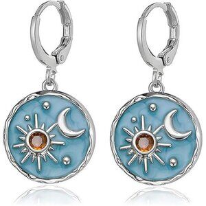 Vintage Sun & Moon Huggie Hoop Earrings | Boho Celestial Coin Dangle Jewelry